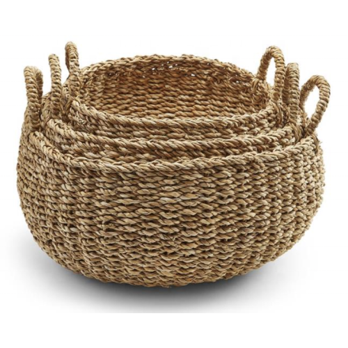 Grass Wrapped Glass Cup square shape Woven Seagrass Basket for storage Factory